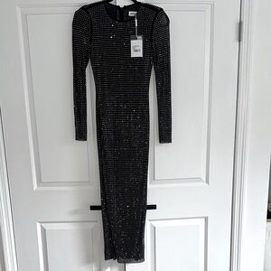 Self Portrait Mesh Rhinestone Long Sleeve Bodycon Dress Brand New